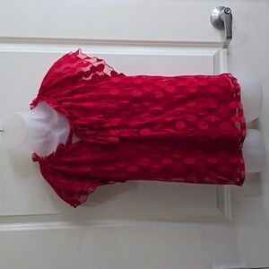 Shannon Ford NY, Women's Lipstick Red  XL Polka Dot Lace Overlay‎ Shirt Bowl Tie